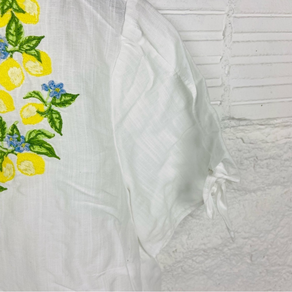 TALBOTS white lightweight lemon, embroidered linen cotton summer shirt SZ medium - Picture 13 of 15